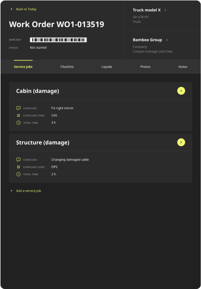 Work order service jobs list